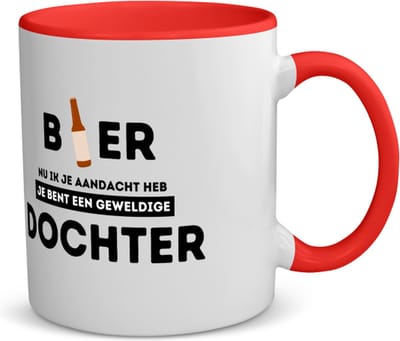 Akyol - bier, nu ik je aandacht heb je bent een geweldige dochter koffiemok - theemok - rood - Dochter - de beste dochter - verjaardagscadeau - verjaardag - cadeau - cadeautje voor dochter - dochter artikelen - kado - geschenk - gift - 350 ML inhoud