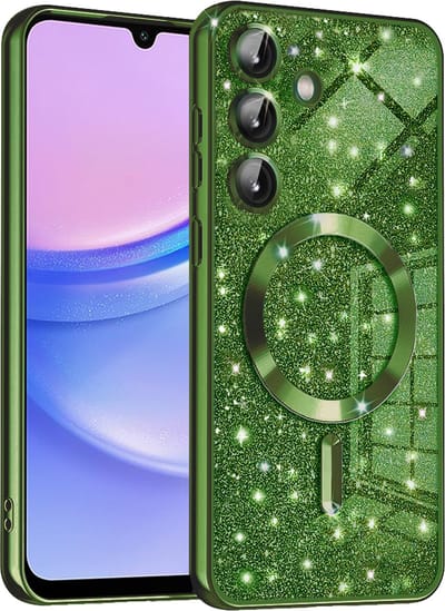 Hoesje geschikt voor Samsung Galaxy A15 4G/5G - Techsuit Luxury Glitter Back Cover - Geschikt voor MagSafe - Donkergroen