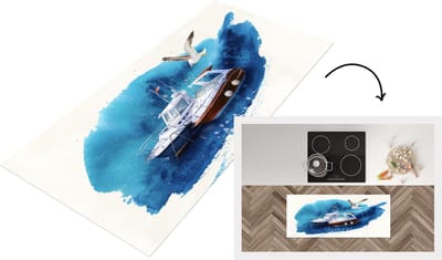 Keukenloper - Loper keuken - Boot - Zee - Waterverf - 120x50 cm - Keukenloper vinyl