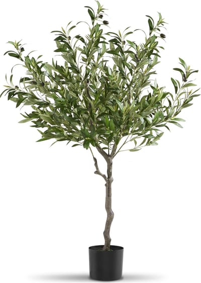 tectake® Kunstmatige Olijfboom Oleand – Mediterrane Kunstplant met Realistische Bladeren en Olijven – Onderhoudsvriendelijk en Veelzijdig – Inclusief Stevige Bloempot – Hoogte: 120 cm