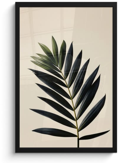 Poster in lijst - Fotolijst 40x60 cm - Posters - Palmblad - Donkere bladen - Subtiel - Posterlijst zwart - Decoratie - Wanddecoratie woonkamer - Muurdecoratie slaapkamer