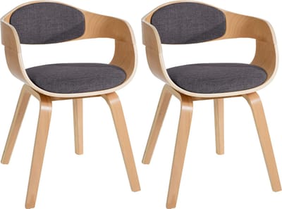 CLP Kingston Set van 2 eetkamerstoelen - Met armleuning - Stof - natura/licht grijs natura