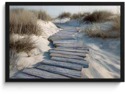 Poster in lijst - Fotolijst 60x40 cm - Posters - Pad - Planken - Duinen - Gras - Posterlijst zwart - Decoratie - Wanddecoratie woonkamer - Muurdecoratie slaapkamer