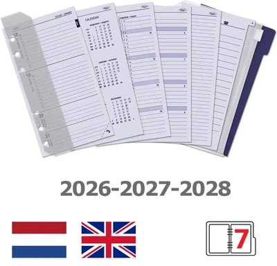 Kalpa 6317-26-27-28 170 x 95 mm Personal Bindmiddel Vulling 1 Week per 2 Paginas NL EN 2026 2027 2028