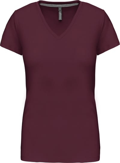 Kariban Dames T-shirt V-hals Korte Mouwen K381 - Wine - M
