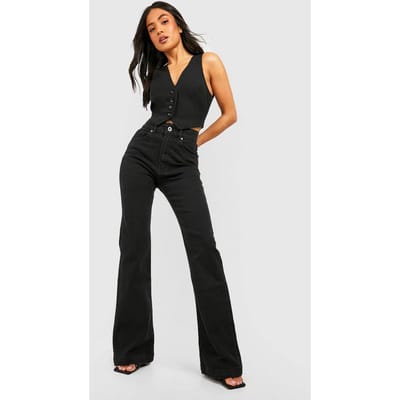 boohoo Dames Petite 30 inch High Waist Uitlopende Spijkerbroek | Black | Maat: 4