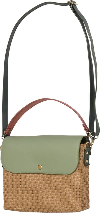 Handed By - Crossbody schoudertas - Handtas - Charlie -bruin met zachtgroen, donkergroen en roze - natural brown with soft green, dark green & rustic pink