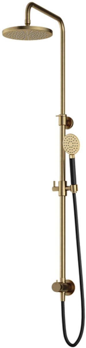 Hotbath Cobber M538 opbouw regendoucheset zonder mengkraan met ronde handdouche en 20cm ronde hoofddouche aan glijstang geborsteld messing