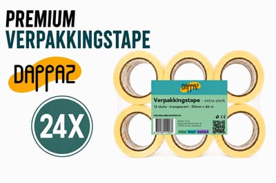 Verpakkingstape Transparant 24 stuks - Dozen Tape Extra Sterk OPP Plakband met Hoge Kleefkracht 50mm x 66m - Dikte 65 µm - Dappaz