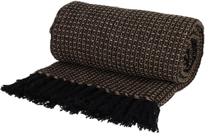 Jens Living Plaid Loek Van Gerecycled Katoen 130 X 180cm - Zwart met Patroon en Kwastjes