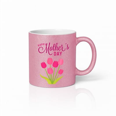 Felroze Moederdag Mok - Happy Mother's Day met Tulpen - Kleurrijke Keramische Beker