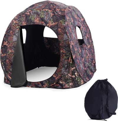 COSTWAY Jachttent pop-up design met 360°-uitzicht voor 2 personen, jachtschuilplaats grondtent met draagtas, spanbanden en grondpennen (152 x 152 x 163 cm)