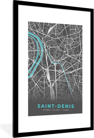 Fotolijst incl. Poster - Saint-Denis - Frankrijk - Plattegrond - Kaart - Stadskaart - 60x90 cm - Posterlijst