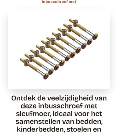 Dailygoods- Inbusschroef 80 mm - M6 - 10 stuks - Sleufmoer - Corrosiebestendig - Voor meubels - Eenvoudig te installeren - Meubelbout