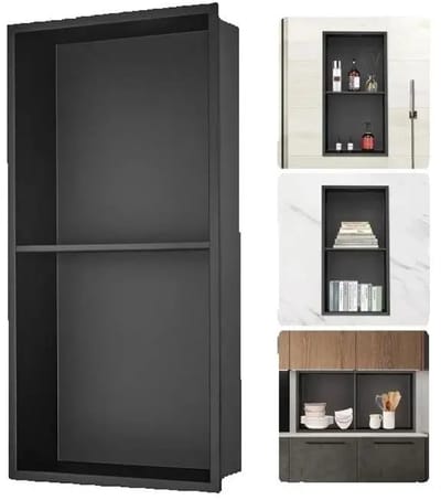 Innovastore Douche Niche - Inbouw Niche - Ingezette Opbergruimte - Moderne Zeepniche - Badkamer inbouwnis - 2 planken - Zwart