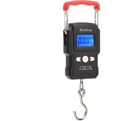 50 kg/5 g LCD-digitaal display met achtergrondverlichting, draagbare ophanghaakweegschaal, dubbel veelkleurig