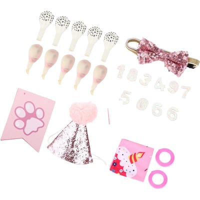Ensemble de décoration d'anniversaire pour chien Tenues de fête pour chien avec écharpe, fanions et chapeau pour les fêtes d'anniversaire des animaux de compagnie white