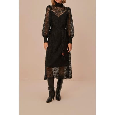 FARM Rio Lace Black Midi Dress Maat: XXS | Midi Jurken Outlet | Dames | Zwart