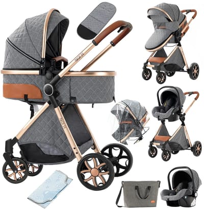 Luxe Kinderwagen - Buggy - Grijs - Opvouwbaar - Kinderwagens - Kinderwagen 3 in 1 - Met Wieg/Opzetstuk - Multifunctioneel