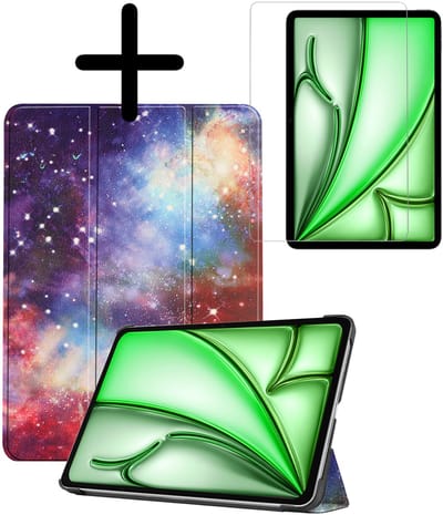 Hoesje Geschikt voor Apple iPad Air M3/M4 (2025/2026) - 11 inch - Met Screenprotector - Trifold Bookcase - Hard Cover - Hardcover Book Case - Tablet Hoes - Galaxy