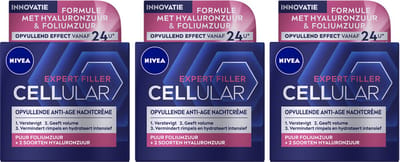 NIVEA Cellular Filler Nachtcrème Verstevigend - 3 x 50 ml - Voordeelverpakking