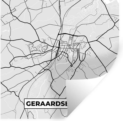 Muurstickers - Sticker Folie - Stadskaart – Plattegrond – België – Zwart Wit – Geraardsbergen – Kaart - 100x100 cm - Plakfolie - Muurstickers Kinderkamer - Zelfklevend Behang XXL - Zelfklevend behangpapier - Stickerfolie