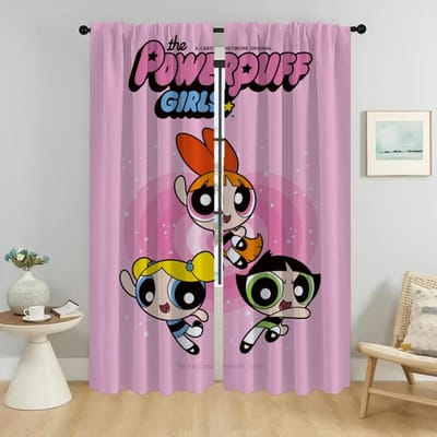 Moderne Woonkamer Gordijnen voor Camera Powerpuffs Huis Interieur Gordijnen 2 Stuks Halloween Decoratie Raamgordijn Shades W50xH70cmx2pcs-CL