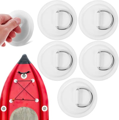 5 stuks - D-ring patches - 8 cm - Roestvrijstalen D-ringen met PVC reparatiepatch - SUP-accessoires - Geen lijm inbegrepen - voor opblaasboten, kajaks, kano's, surfplanken en paddleboards - wit