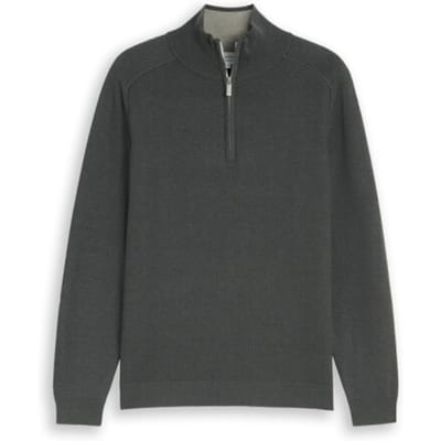 Tom Tailor - Troyer-gebreide trui van katoen - Maat L - darkest olive melange