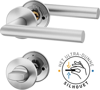 NINA Super Slim Deurbeslag - RVS Deurklink met ronde rozet en WC rozet - Deurgrepen voor toilet/badkamerdeuren - Binnendeur - Roestvrij staal