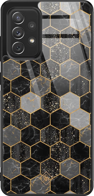 Casimoda® hoesje - Geschikt voor Samsung Galaxy A52 5G - Hexagons Zwart - Luxe Hard Case Zwart - Backcover telefoonhoesje - Zwart