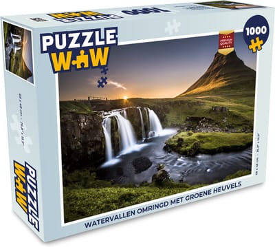 Puzzel Watervallen omringd met groene heuvels - Legpuzzel - Puzzel 1000 stukjes volwassenen
