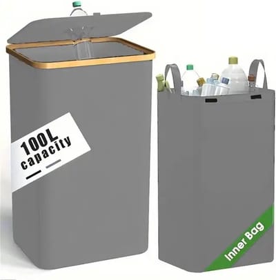 Without Lemon - Recycle Opbergbak en zak - Lege Flessen - Blikjes - Statiegeld - Afval Scheiden - Verzamelbak - Container - Duurzaam - Opvouwbaar - 100L - Grijs