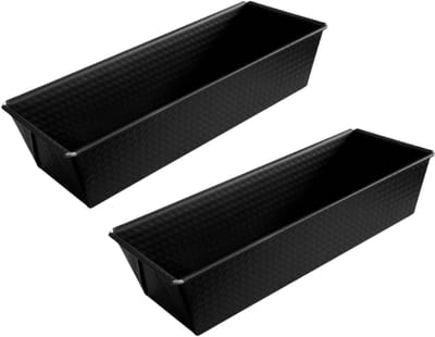 Zenker 9808350 Set van 2 Rechthoekige cakevormen, broodvorm, toastbroodvorm, rechthoekige taartvorm, bakvorm, staal, zwart, 25 x 11,5 x 7 cm