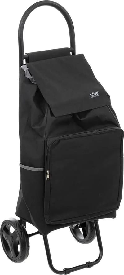 5Five Boodschappen trolley tas met wielen - inhoud 36 liter - zwart - 34 x 30 x 95 cm