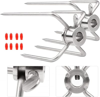 2 Vlees Klemmen voor Draaispit, RVS Vlees Pins voor Grill Spies met 11,5 mm Diameter en Beveiligingsschroef met Rood Beschermhoesje, Perfect voor Barbecue en Grillen