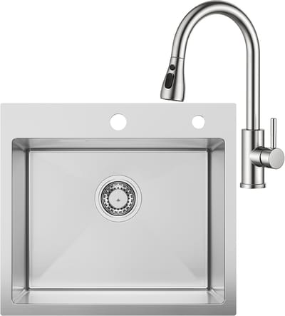 SOFETIY MAX Spoelbak voor keuken 50 x 45 cm - Spoelbak Keuken Met Keukenkraan Met Uittrekbare Uitloop - Keukenwasbak voor Inbouw RVS - Wasbak Keuken Met Waterafvoersysteem