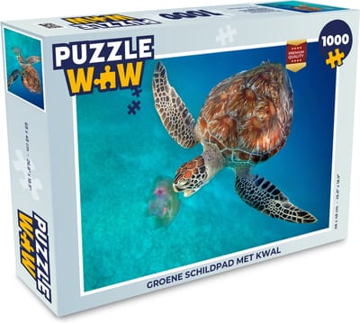 Puzzel Groene schildpad met kwal - Legpuzzel - Puzzel 1000 stukjes volwassenen