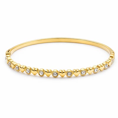 Pax Amare Bangle Armband met Hartjes & Zirkonia - Goudkleurig Stainless Steel - Statetement Rigide Armband - 19cm / 60mm