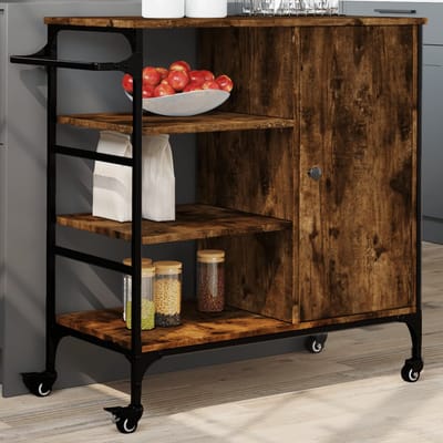 vidaXL - Keukentrolley - 87,5x38,5x84,5 - cm - bewerkt - hout - gerookt - eikenkleur