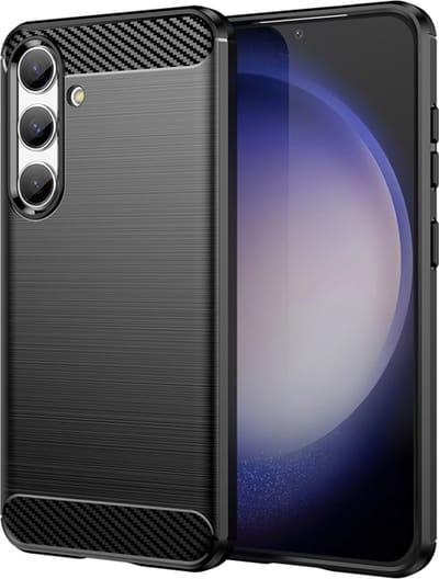 MobyDefend Hoesje - Geschikt voor Samsung Galaxy S24 - TPU Backcover - Geborstelde Metaal & Carbon-Look - Zwart