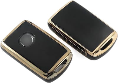 Beschermende Sleutelhoes voor Mazda 3, CX-3, CX-30, MX-5 en meer - TPU, 4 Knoppen, Zwart en Goud, Sleutelaccessoires 2019-2023