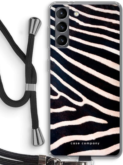 Hoesje met koord geschikt voor Samsung Galaxy S21 hoesje met Koord - Zebra - Telefoonhoesje met Zwart Koord - Bescherming aan alle Kanten en Over de Schermrand