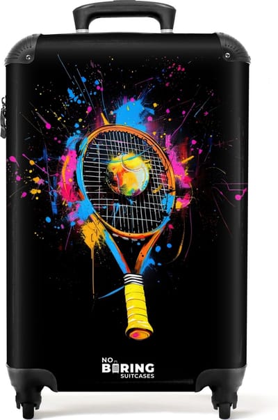 NoBoringSuitcases.com® - Handbagage koffer lichtgewicht - Reiskoffer trolley - Kleurrijk tennis racket met bal - Rolkoffer met wieltjes - Past binnen 55x40x20 en 55x35x25