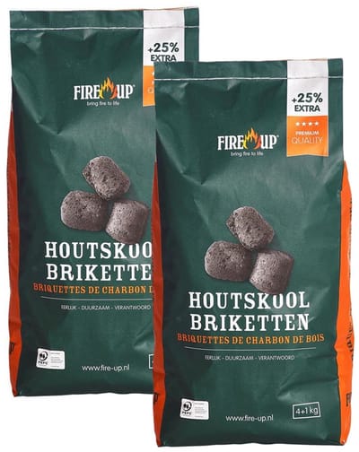 Fire-up houtskool briketten - 2x zak met 5 kilo - BBQ/Barbeque artikelen