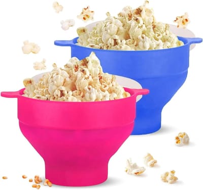 Popcorn Kom - Magnetron Kom - Thuis Films Kijken - Inklapbaar Ontwerp - 2 Stuks - Blauw