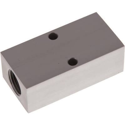 2xG 1/2'' x 2xG 1/4'' Aluminium Verdeelblok Eenzijdig 16 Bar - FL2-F-A-012G-014G-2MS