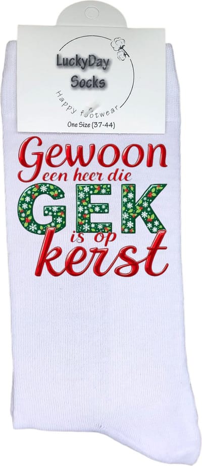 Gewoon een heer die gek is op kerst - Vrolijk kerstfeest - Modern kerst - Grappige sokken - Kerstcadeau - LuckyDay Socks - Kerstsokken - Foute kerst sokken - Leuk kerst cadeau - Cadeau tip - Voor hem - Unisex - Maat 37-44
