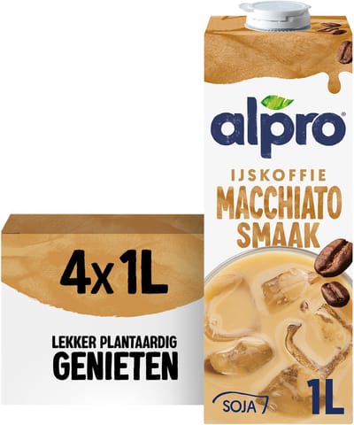 Alpro Sojadrink Macchiato - Plantaardige Sojadrink met Koffiesmaak - Lactosevrij & Glutenvrij - 4 x 1L