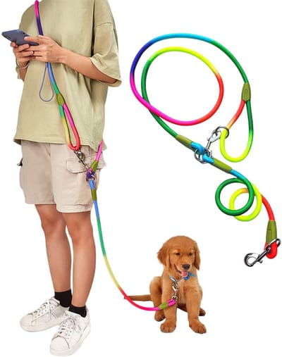 MAGICSHE Handsfree Hondenriem 2,5 Meter, Canicross Looplijn Hond - Nylon Touw - Crossbody Reflecterend Trainingslijn Regenbogen